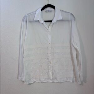 WHYCI Milano White Embroidered Front White Button Up Blouse Sz 42